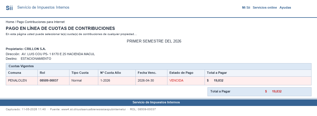 Pantallazo SII ROL 08509-00037