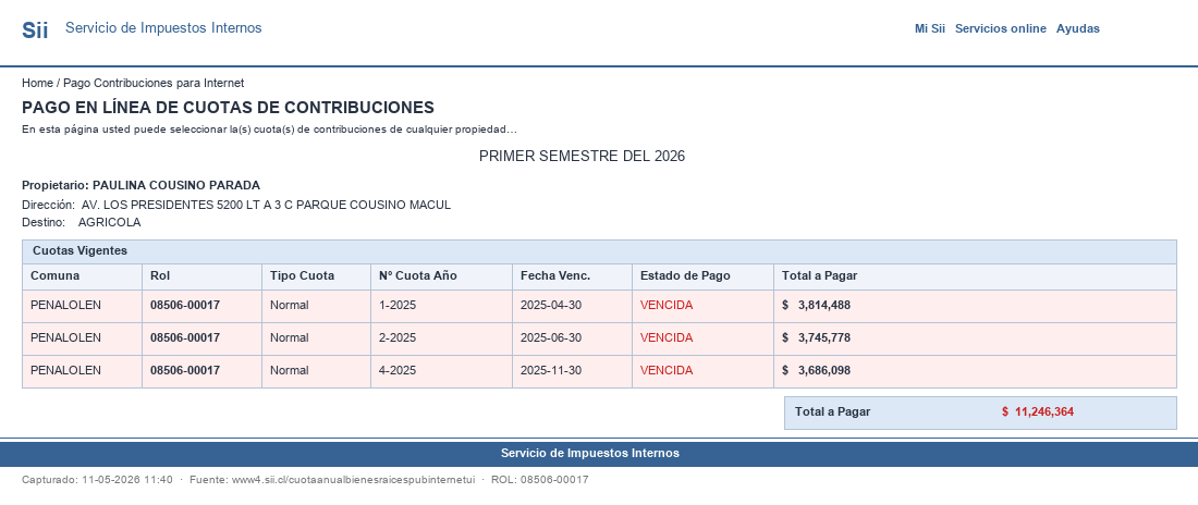 Pantallazo SII ROL 08506-00017