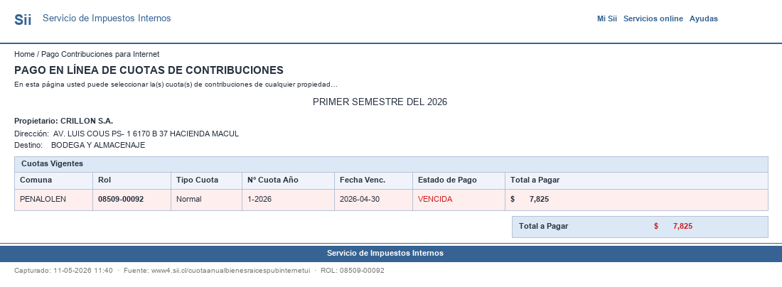 Pantallazo SII ROL 08509-00092