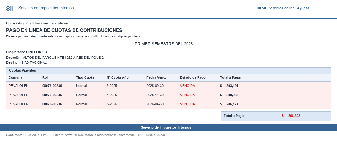 Pantallazo SII ROL 08076-00236