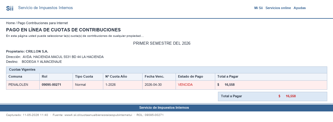 Pantallazo SII ROL 09095-00271