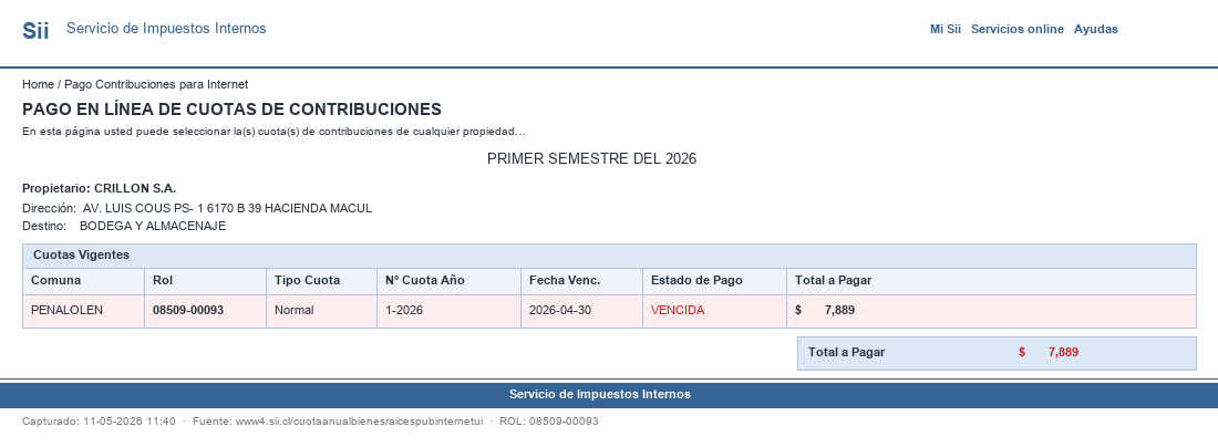 Pantallazo SII ROL 08509-00093