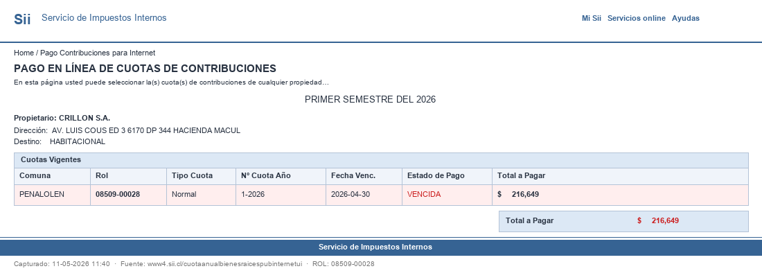 Pantallazo SII ROL 08509-00028